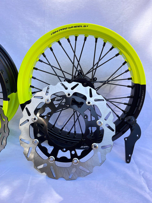 Llantas Supermotard bicolor amarillo fluor/negro + accesorios