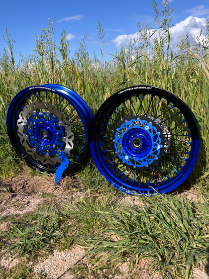 Llantas Supermotard bicolor azul/negro + accesorios