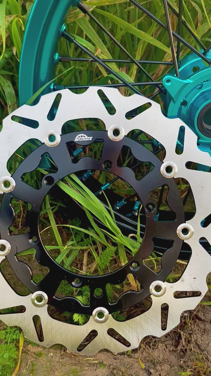 Llantas Supermotard bicolor negro/celeste anodizado + accesorios